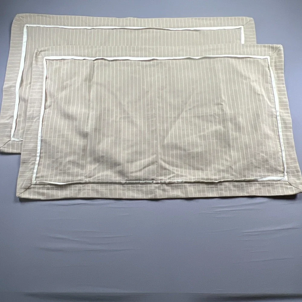 Set Of 2 Cremieux King Pillow Shams Beige White Striped Textured Bedding 20 X 36